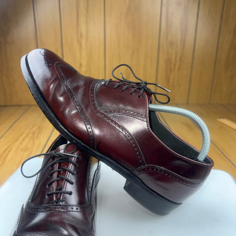 Burgundy‎ Leather Wingtip Oxford Brogue Dress Shoes Mens Lace Up Almond Toe 10